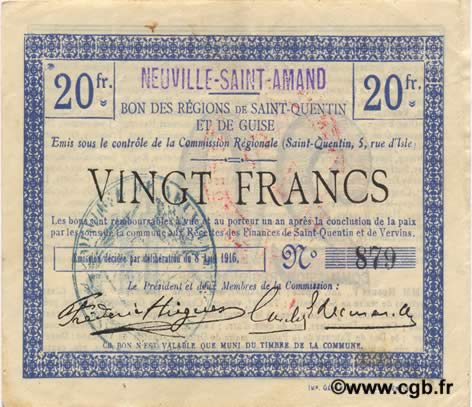 20 francs FRANCE regionalism and miscellaneous  1916 JP.02-1653.SQG XF