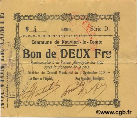 2 Francs FRANCE Regionalismus und verschiedenen  1915 JP.02-1697 SS