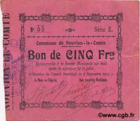 5 Francs FRANCE regionalism and various  1915 JP.02-1698 VF