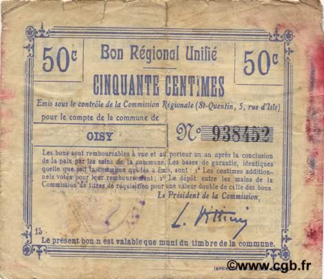 50 Centimes FRANCE regionalism and miscellaneous  1916 JP.02-1710.BRU F
