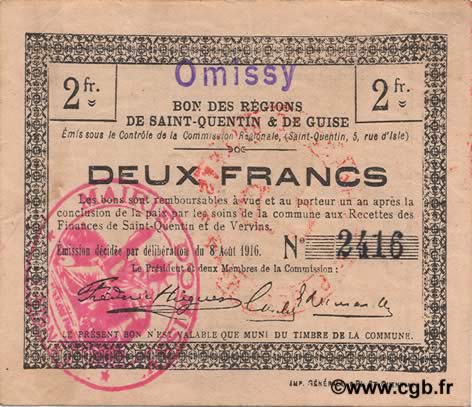 2 Francs FRANCE regionalismo y varios  1916 JP.02-1723.SQG MBC