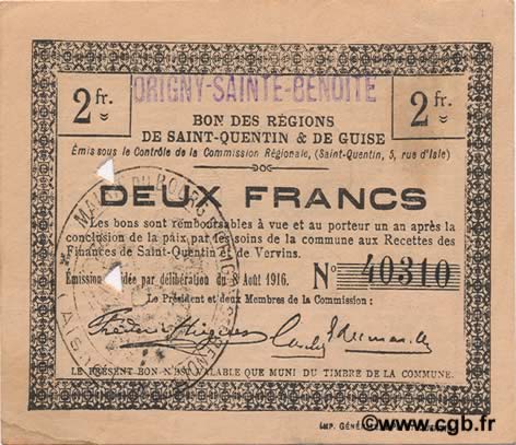2 Francs FRANCE regionalism and various  1916 JP.02-1735.SQG VF
