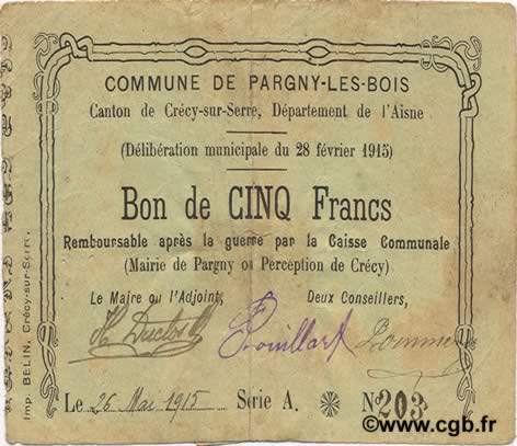 5 Francs FRANCE Regionalismus und verschiedenen  1915 JP.02-1741 S