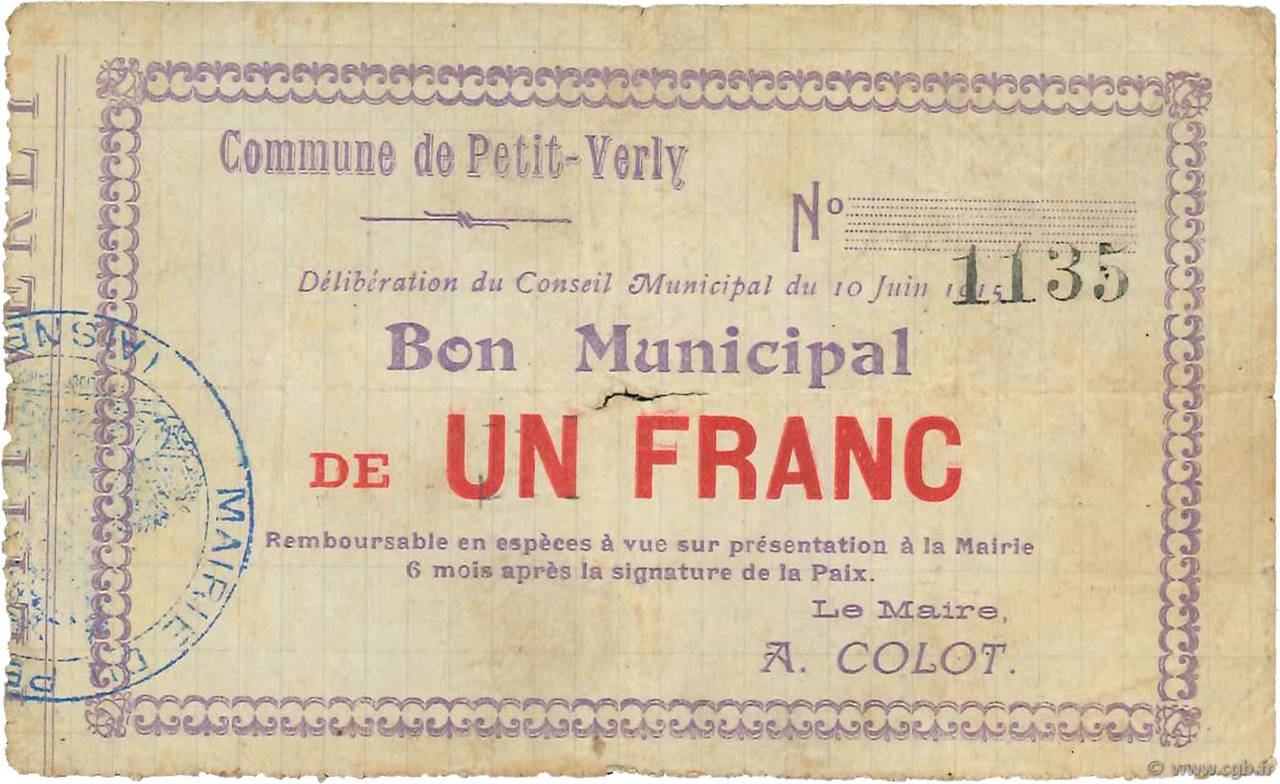 1 Franc FRANCE regionalism and various  1915 JP.02-1754 F