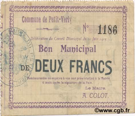 2 Francs FRANCE regionalism and various  1915 JP.02-1755 VF