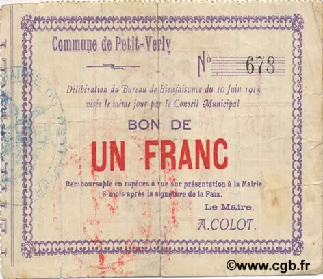 1 Franc FRANCE regionalism and various  1915 JP.02-1757 F