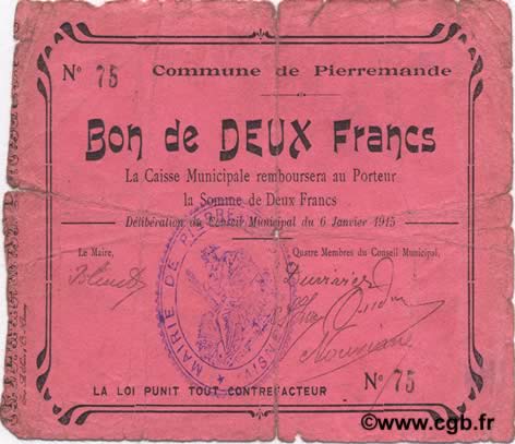 2 Francs FRANCE regionalismo y varios  1915 JP.02-1763 RC