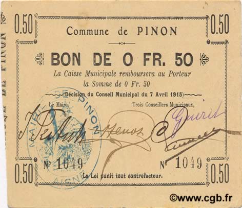 50 Centimes FRANCE Regionalismus und verschiedenen  1915 JP.02-1769 VZ