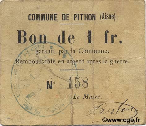 1 Franc FRANCE regionalismo e varie  1916 JP.02-1771 MB