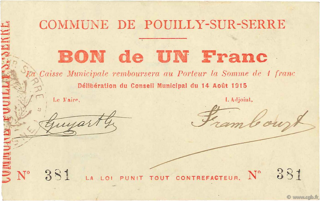 1 Franc FRANCE regionalismo y varios  1915 JP.02-1787 SC