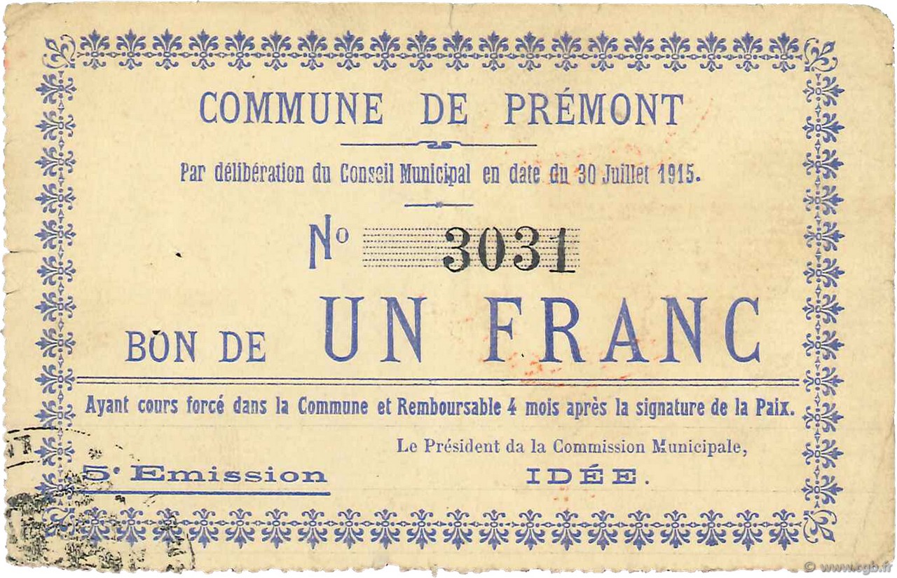 1 Franc FRANCE regionalism and various  1915 JP.02-1833 VF
