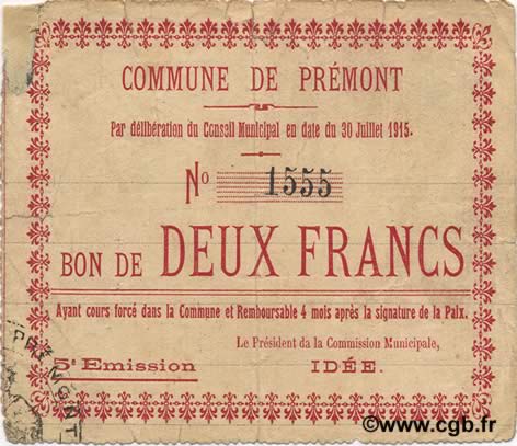 2 Francs FRANCE régionalisme et divers  1915 JP.02-1834 TB