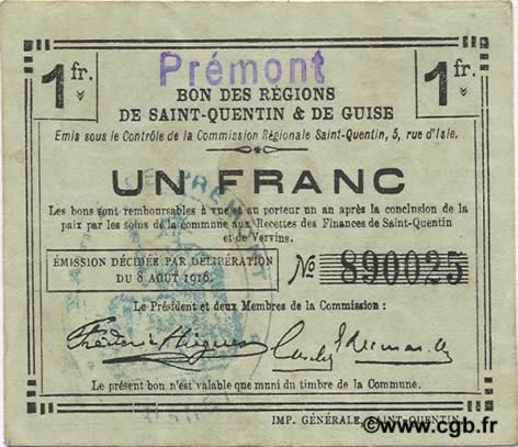 1 Franc FRANCE Regionalismus und verschiedenen  1916 JP.02-1839.SQG SS