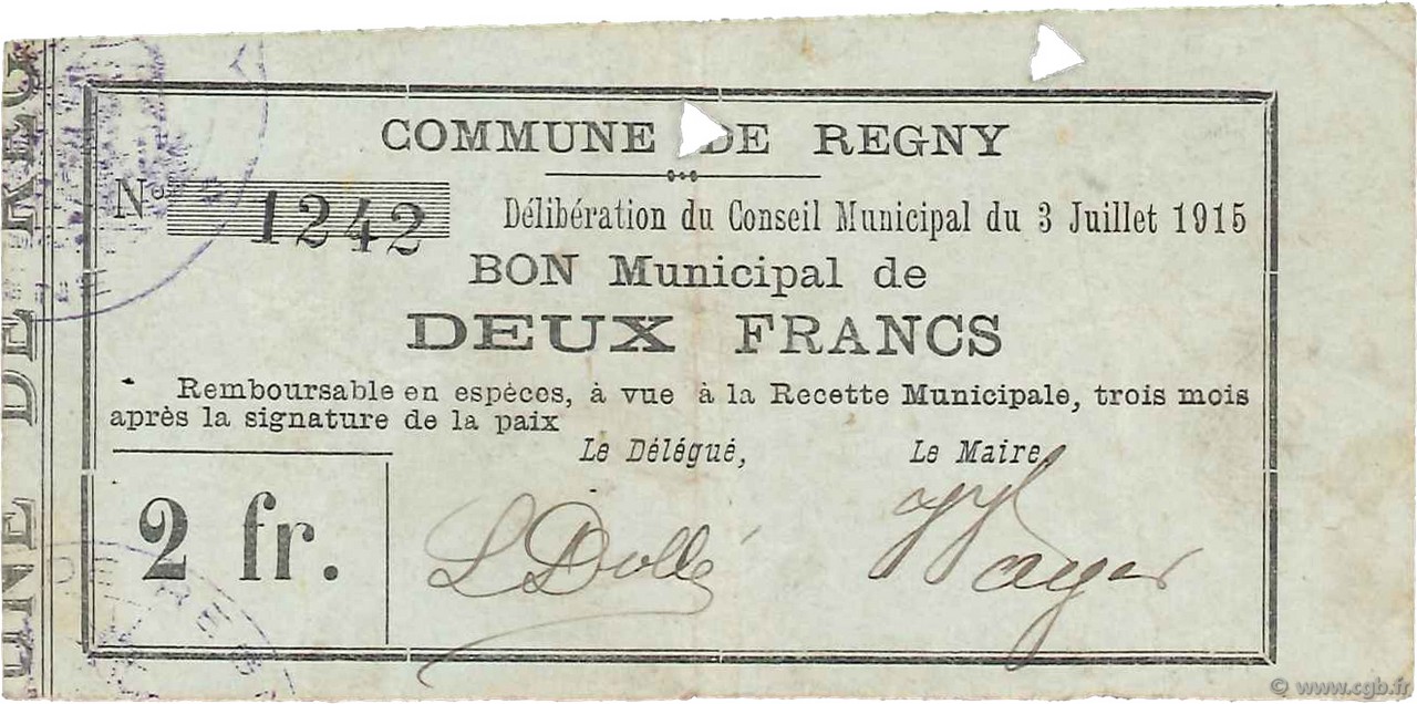 2 Francs FRANCE regionalismo e varie  1915 JP.02-1901 BB