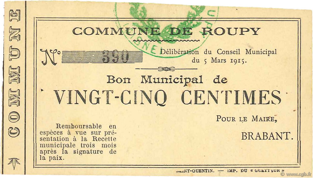 25 Centimes FRANCE regionalism and miscellaneous  1915 JP.02-1943 AU