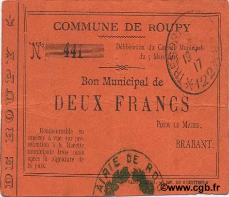 2 Francs FRANCE regionalismo y varios  1915 JP.02-1946 MBC