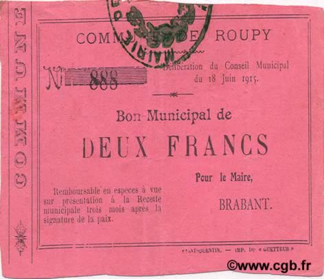 2 Francs FRANCE regionalism and various  1915 JP.02-1950 VF