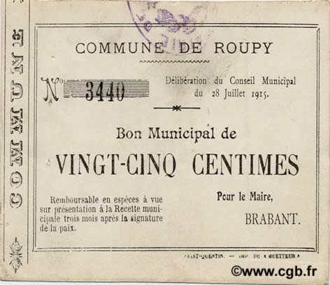25 Centimes FRANCE régionalisme et divers  1915 JP.02-1951 TTB
