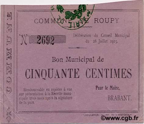 50 Centimes FRANCE regionalism and miscellaneous  1915 JP.02-1952 VF+