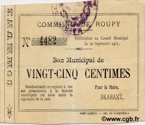 25 Centimes FRANCE Regionalismus und verschiedenen  1915 JP.02-1955 SS