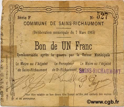 1 Franc FRANCE regionalism and miscellaneous  1915 JP.02-1968 F