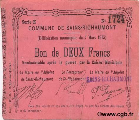 2 Francs FRANCE Regionalismus und verschiedenen  1915 JP.02-1983 SS