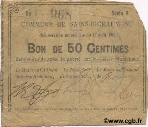 50 Centimes FRANCE regionalism and various  1915 JP.02-1987 F