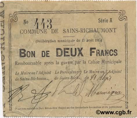 2 Francs FRANCE regionalismo y varios  1915 JP.02-1989 MBC