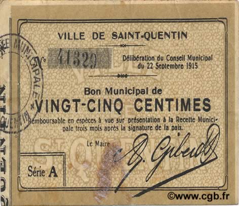 25 Centimes FRANCE regionalism and miscellaneous  1915 JP.02-2039 F+