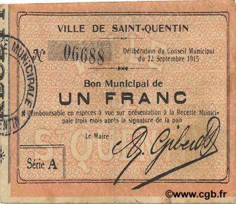 1 Franc FRANCE regionalismo y varios  1915 JP.02-2041 MBC