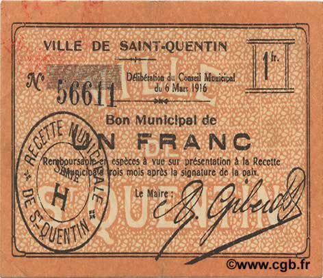1 Franc FRANCE regionalism and miscellaneous  1916 JP.02-2046 VF+