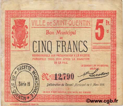 5 Francs FRANCE regionalismo y varios  1916 JP.02-2048 MBC
