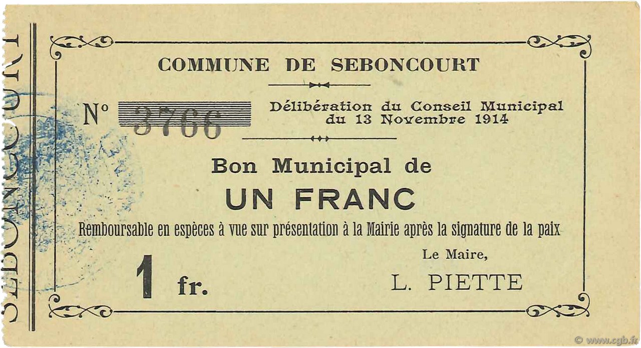 1 Franc FRANCE regionalism and miscellaneous  1914 JP.02-2109 AU