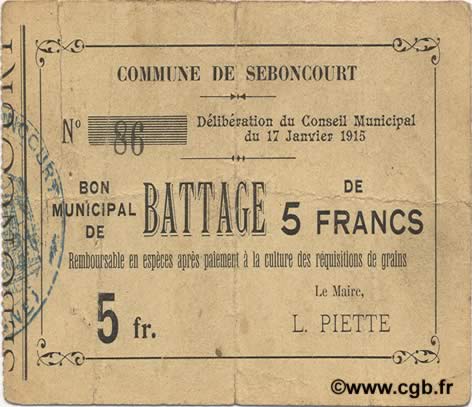 5 Francs FRANCE régionalisme et divers  1915 JP.02-2115 TTB