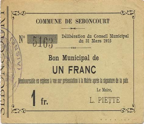 1 Franc FRANCE regionalism and miscellaneous  1915 JP.02-2120 XF
