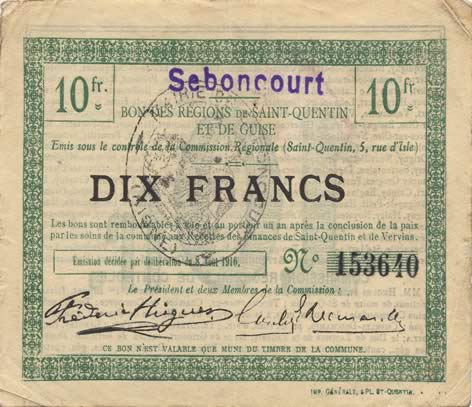 10 Francs FRANCE Regionalismus und verschiedenen  1916 JP.02-2134.SQG SS
