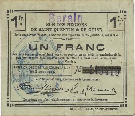 1 Franc FRANCE regionalismo e varie  1916 JP.02-2169.SQG BB