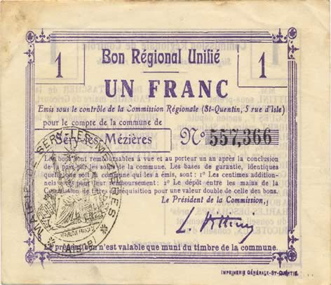 1 Franc FRANCE regionalism and various  1916 JP.02-2174.BRU VF+