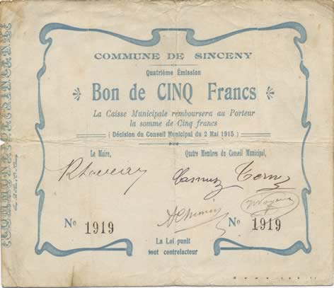 5 Francs FRANCE regionalism and various  1915 JP.02-2184 F+