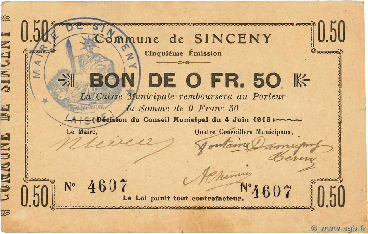 50 Centimes FRANCE regionalism and miscellaneous  1915 JP.02-2185 VF-