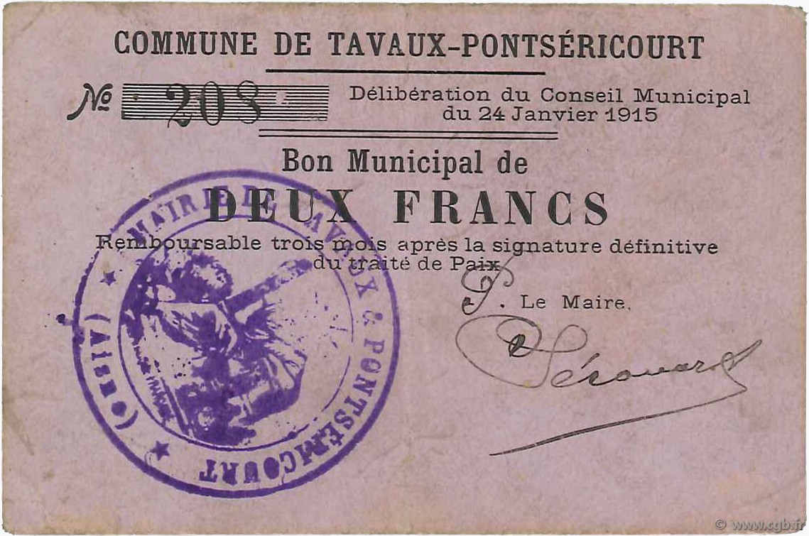 2 Francs FRANCE Regionalismus und verschiedenen  1915 JP.02-2226 SS