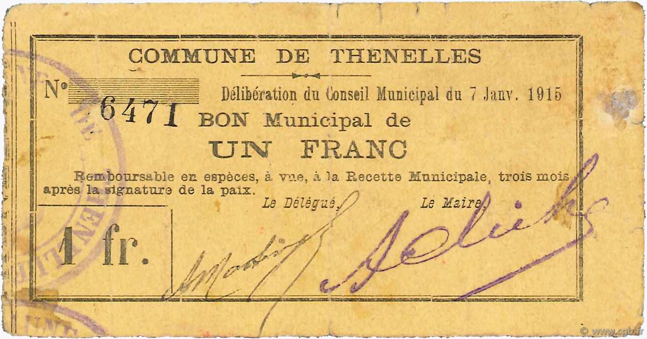 1 Franc FRANCE regionalism and various  1915 JP.02-2268 F+