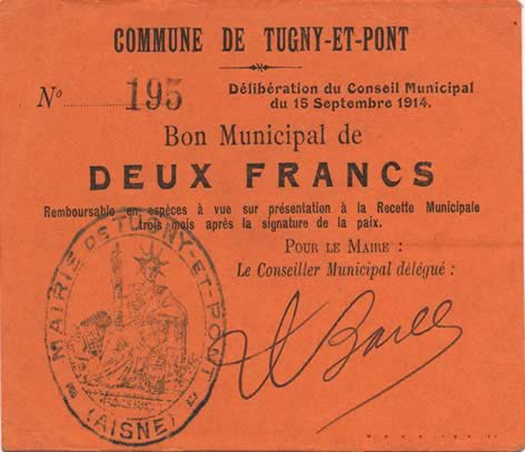 2 Francs FRANCE Regionalismus und verschiedenen  1914 JP.02-2304 fST