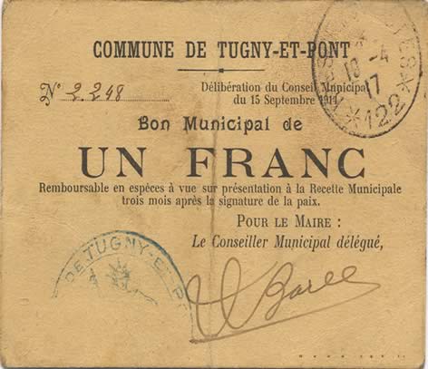 1 Franc FRANCE regionalism and various  1914 JP.02-2307 VF