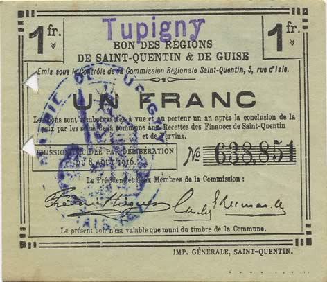 1 Franc FRANCE regionalism and various  1916 JP.02-2317.SQG VF