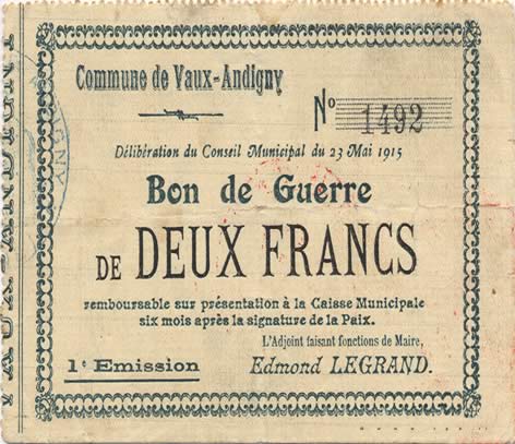 2 Francs FRANCE regionalism and various  1915 JP.02-2353 VF