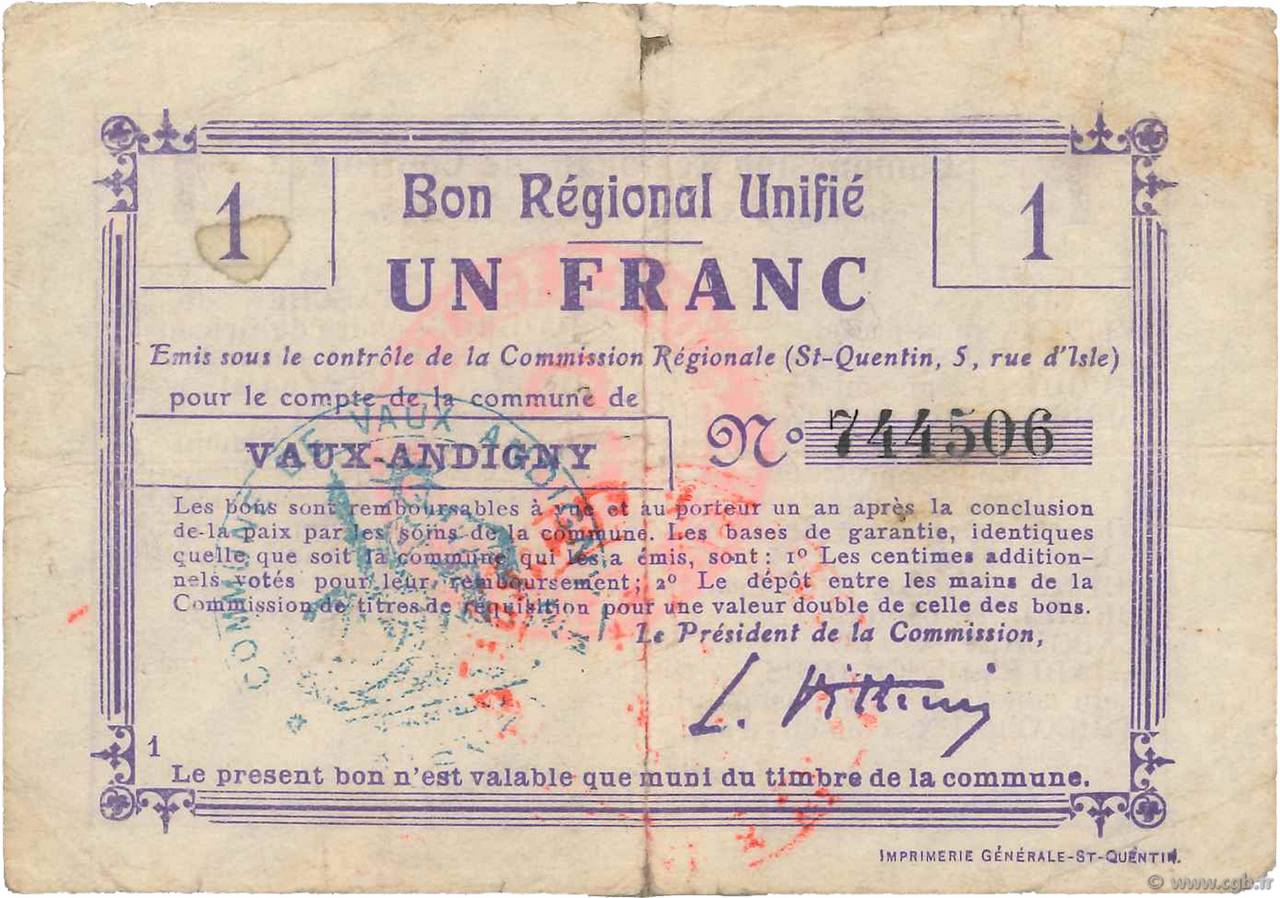 1 Franc FRANCE regionalismo e varie  1916 JP.02-2356.BRU q.MB
