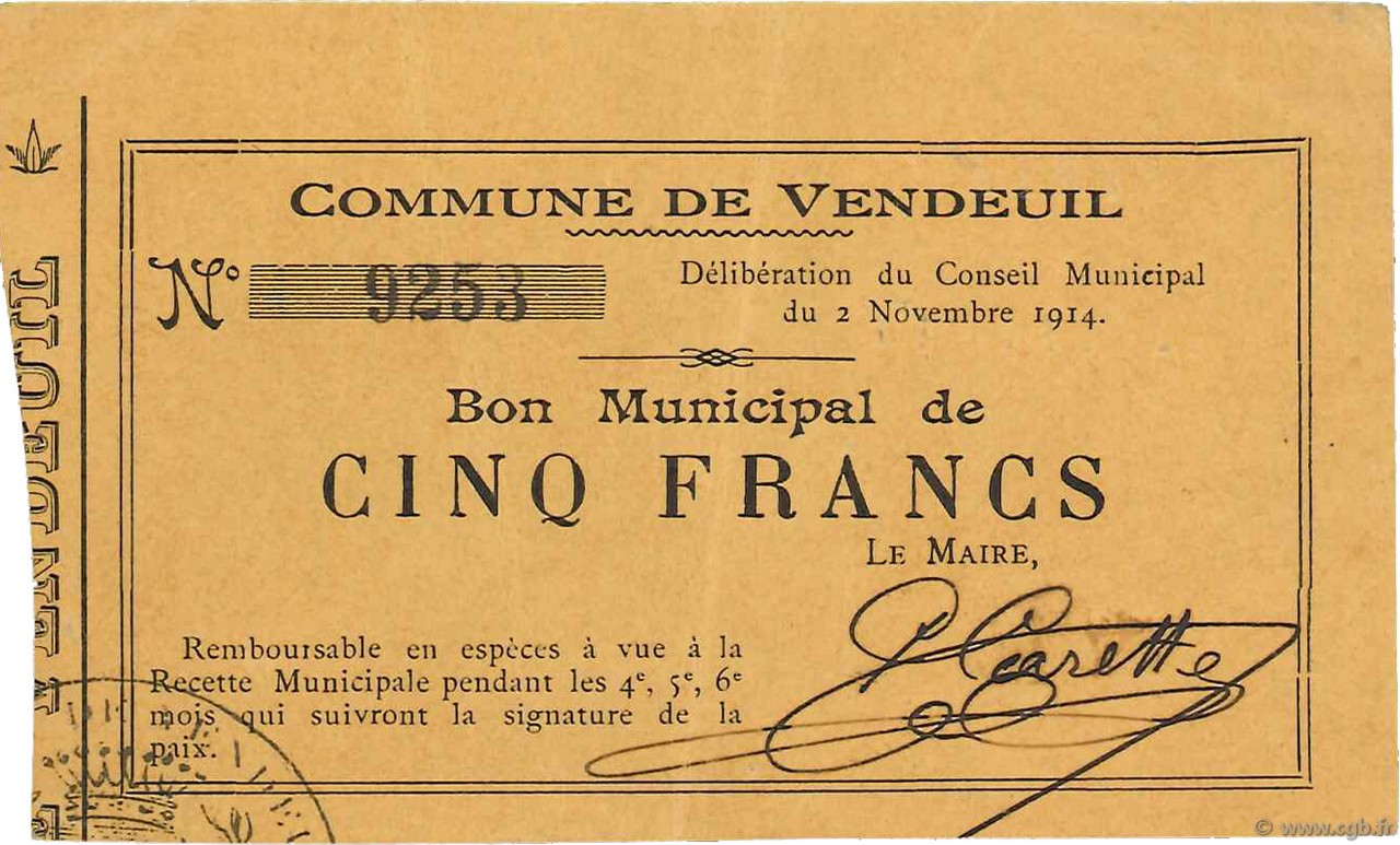 5 Francs FRANCE Regionalismus und verschiedenen  1914 JP.02-2365 VZ