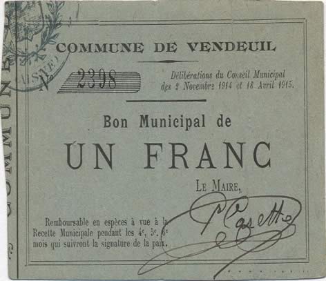 1 Franc FRANCE regionalism and miscellaneous  1915 JP.02-2366 XF