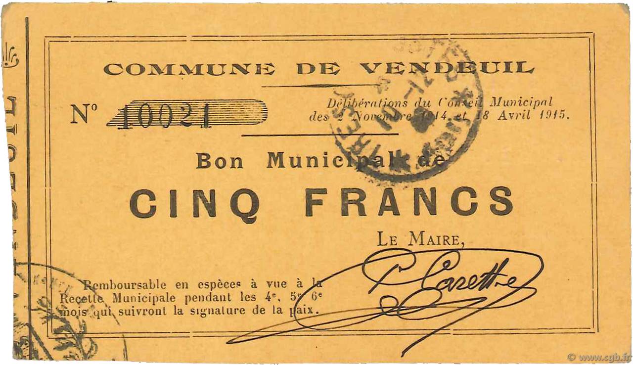 5 Francs FRANCE regionalism and miscellaneous  1915 JP.02-2368 VF+